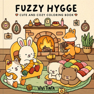 Paperback Fuzzy Hygge coloring book by Clarkson Potter Publishers featuring adorable animal characters for stress relief and relaxation.