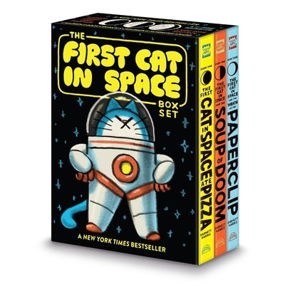 Paperback The First Cat in Space 3-Book Box Set by Harperalley featuring colorful cover art of space-themed cat graphic novels.