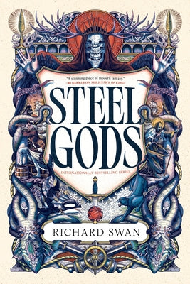Paperback Steel Gods book by Orbit featuring a dark, metallic cover with futuristic and mythic imagery.