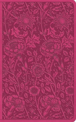 Red leather ESV Bible with floral design, pocket size New Testament with Psalms and Proverbs, featuring red letter text by Crossway.