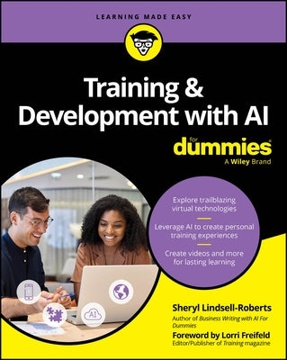 Paperback book titled "Training & Development with AI for Dummies" by For Dummies, featuring a colorful cover with AI graphics.