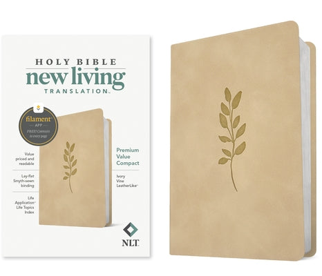 NLT Premium Value Compact Bible with leatherlike cover, ivory vine design, filament enabled, by Tyndale House Publishers