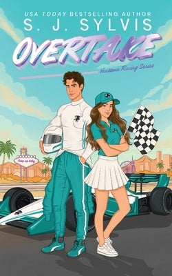 Paperback of "Overtake: A Rivals to Lovers F1 Romance" by Sj Sylvis Books LLC, showing the book cover with racing car artwork.