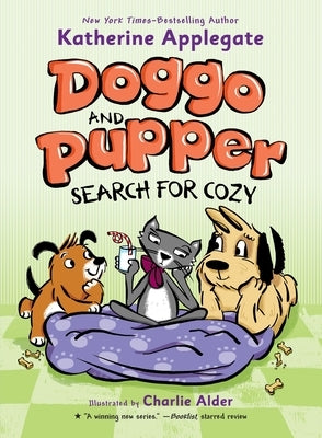 Paperback "Doggo and Pupper Search for Cozy" by Square Fish featuring colorful cover art with illustrations of dogs and puppies.