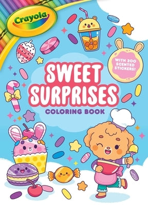 Buzzpop Crayola Sweet Surprises coloring book with 200 scented stickers, featuring colorful pages and fun kid-friendly illustrations.