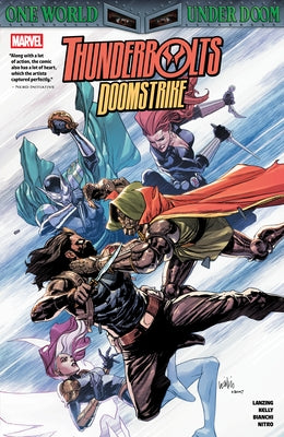 Marvel Universe Thunderbolts: Doomstrike paperback comic book cover featuring superhero characters in action scene.