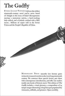 Paperback copy of The Gadfly by Mandylion Press, showing the book cover with artistic design and title text.