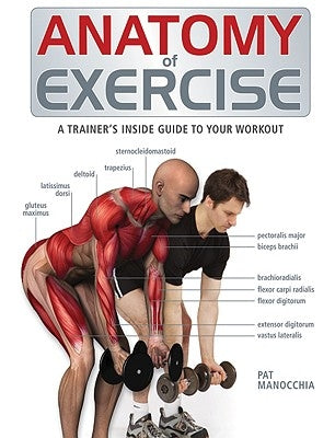Paperback book titled "Anatomy of Exercise" by Firefly Books, featuring detailed diagrams of human muscles and workout movements.