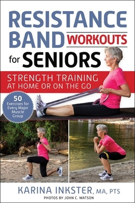 Paperback book titled "Resistance Band Workouts for Seniors" by Skyhorse Publishing, featuring illustrations of seniors using resistance bands.