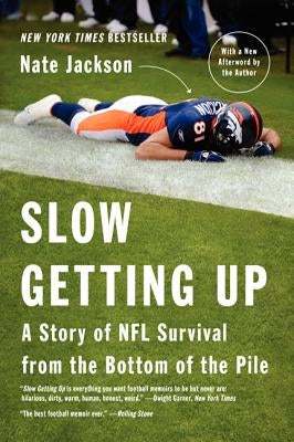 Paperback of "Slow Getting Up" by Harper Perennial, featuring the book cover with bold title and NFL-themed design elements.