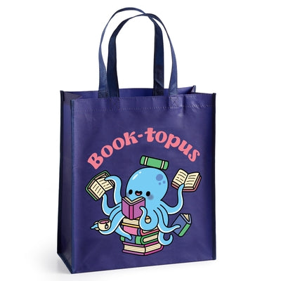 Galison Book-Topus reusable shopping bag featuring a colorful paperback book design, foldable and eco-friendly for shopping.