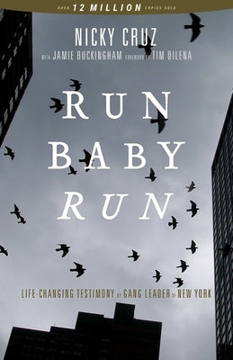 Paperback book titled "Run Baby Run" by Bridge-Logos Publishers, featuring the cover image of a true story about a New York gangster finding Christ.
