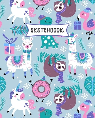 Colorful paperback sketchbook featuring sloth, unicorn, and llama illustrations for kids to practice drawing and doodling.