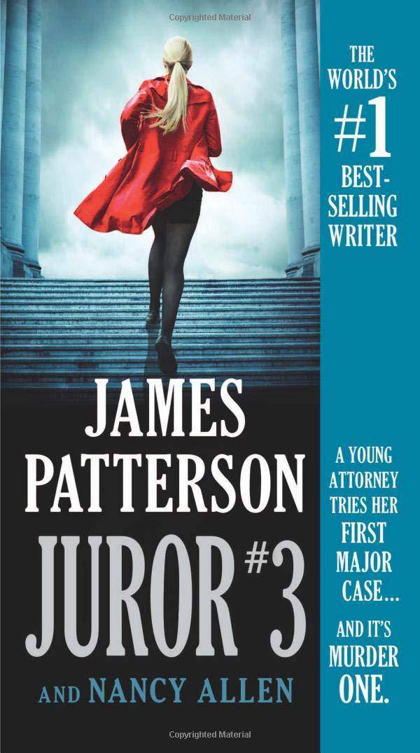 Cover image of James Patterson's mystery thriller "Juror #3" featuring Nancy Allen, depicting a tense courtroom scene.