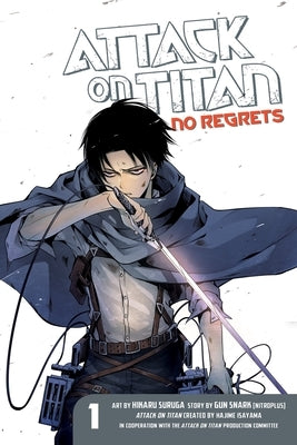 Paperback of Attack on Titan: No Regrets, Volume 1 manga by Kodansha Comics featuring the cover art with characters and title.