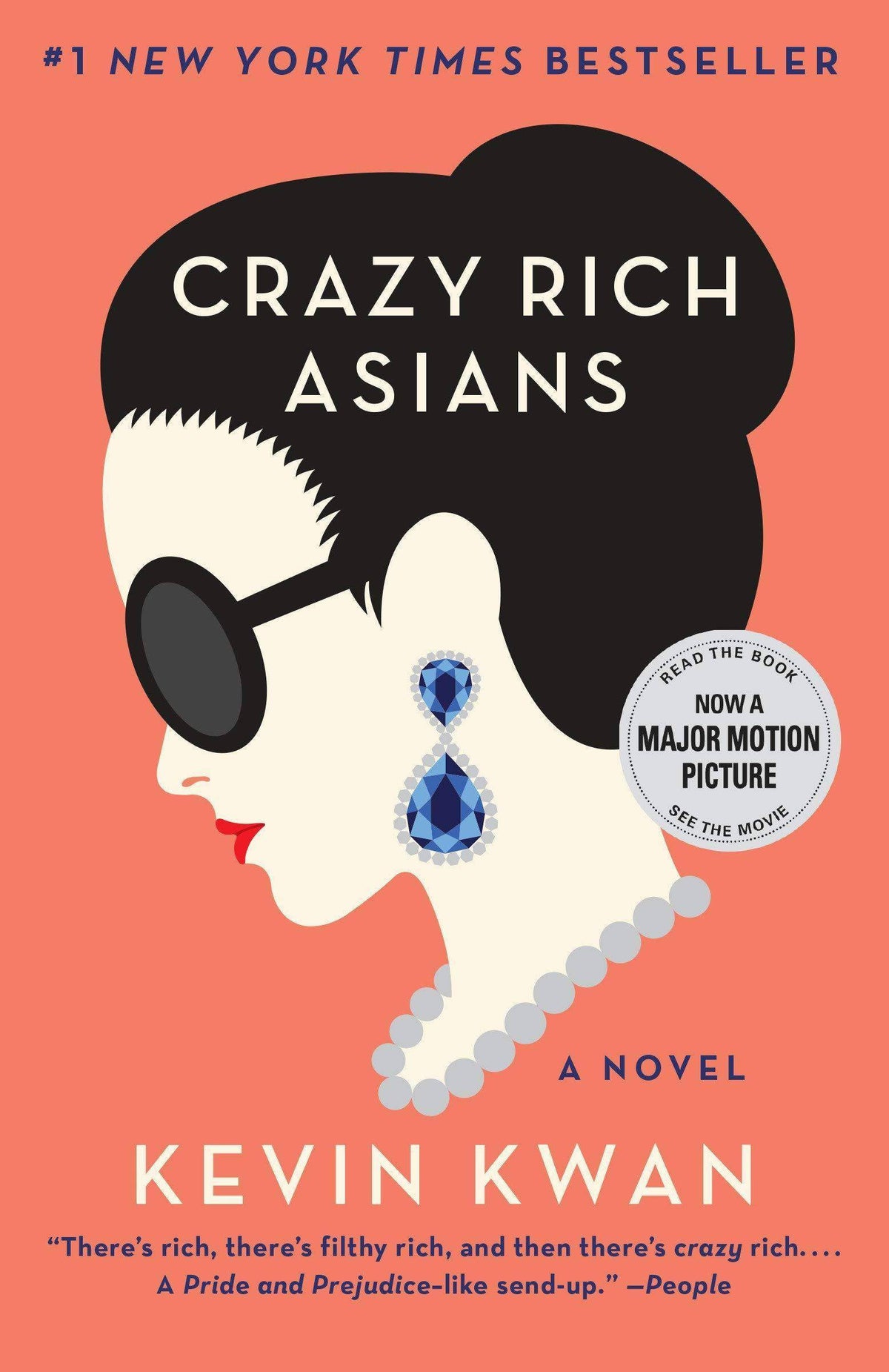 Cover image of Kevin Kwan's fiction novel "Crazy Rich Asians," depicting vibrant artwork related to family life and high society.