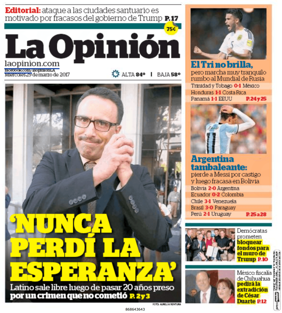 La Opinion Mon-Sun 7 Day Delivery For 3 Months - TX Corrections Bookstore
