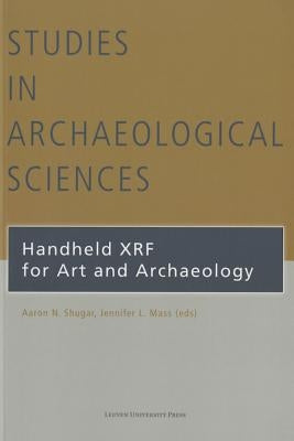 Paperback book titled "Handheld XRF for Art and Archaeology" by Leuven University Press, featuring a cover image with scientific equipment.