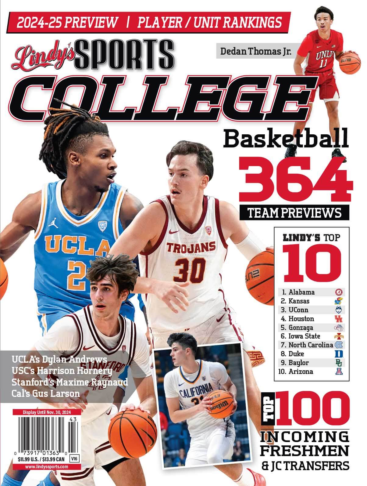 Lindys College Basketball Magazine 2025-2026 sports magazine featuring pro basketball covers and college basketball highlights.