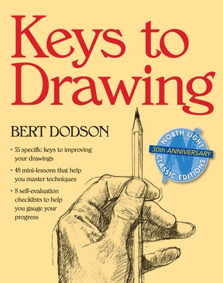 Paperback book titled Keys to Drawing by North Light Books, featuring cover with artwork and drawing tips.