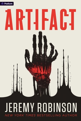 Paperback book titled "Artifact: A Sci-Fi Thriller" by Podium Publishing, featuring futuristic cover art.