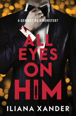 Hardcover of "All Eyes on Him" novel by Poisoned Pen Press, featuring a dark cover with title text.