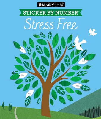 Paperback Brain Games Sticker by Number: Stress Free #2 with 28 images for relaxing sticker activity, by Publications International Ltd.