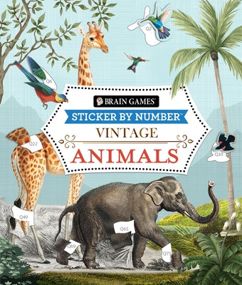 Vintage animal sticker by number book from Brain Games, featuring 28 images to create with stickers, paperback by Publications International.