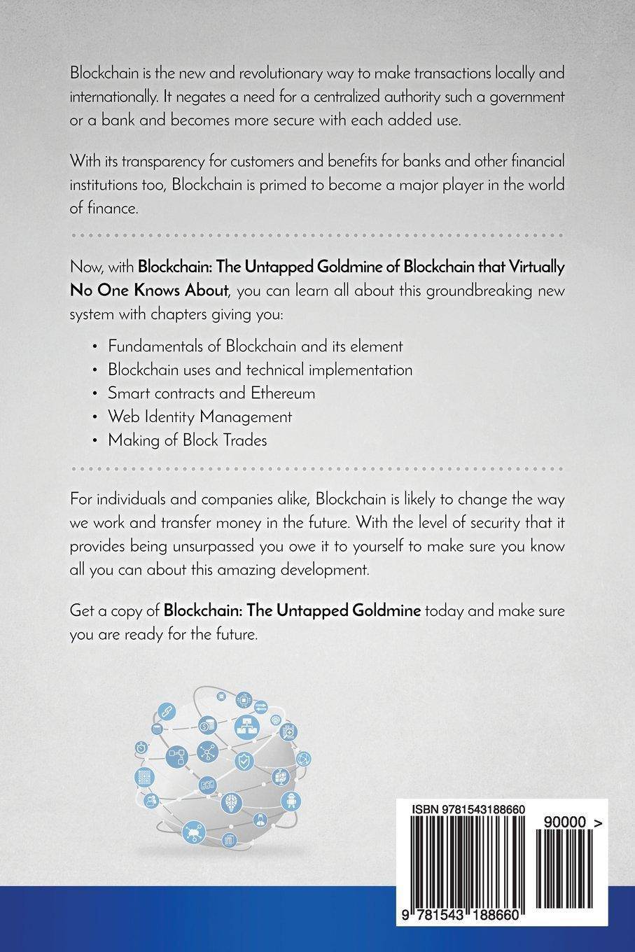 Cover image of "Blockchain: The Untapped Goldmine of Blockchain" book by Alex Barnett, featuring a digital blockchain graphic.