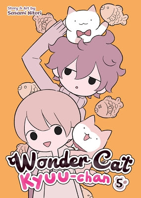 Paperback of Wonder Cat Kyuu-Chan Vol. 5 by Seven Seas, showing the book cover with colorful cat illustrations