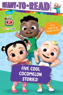 Paperback book featuring five Cocomelon stories including I Like School, The Balloon Boat Race, Hide-and-Seek Fun, and Cece's Cat.