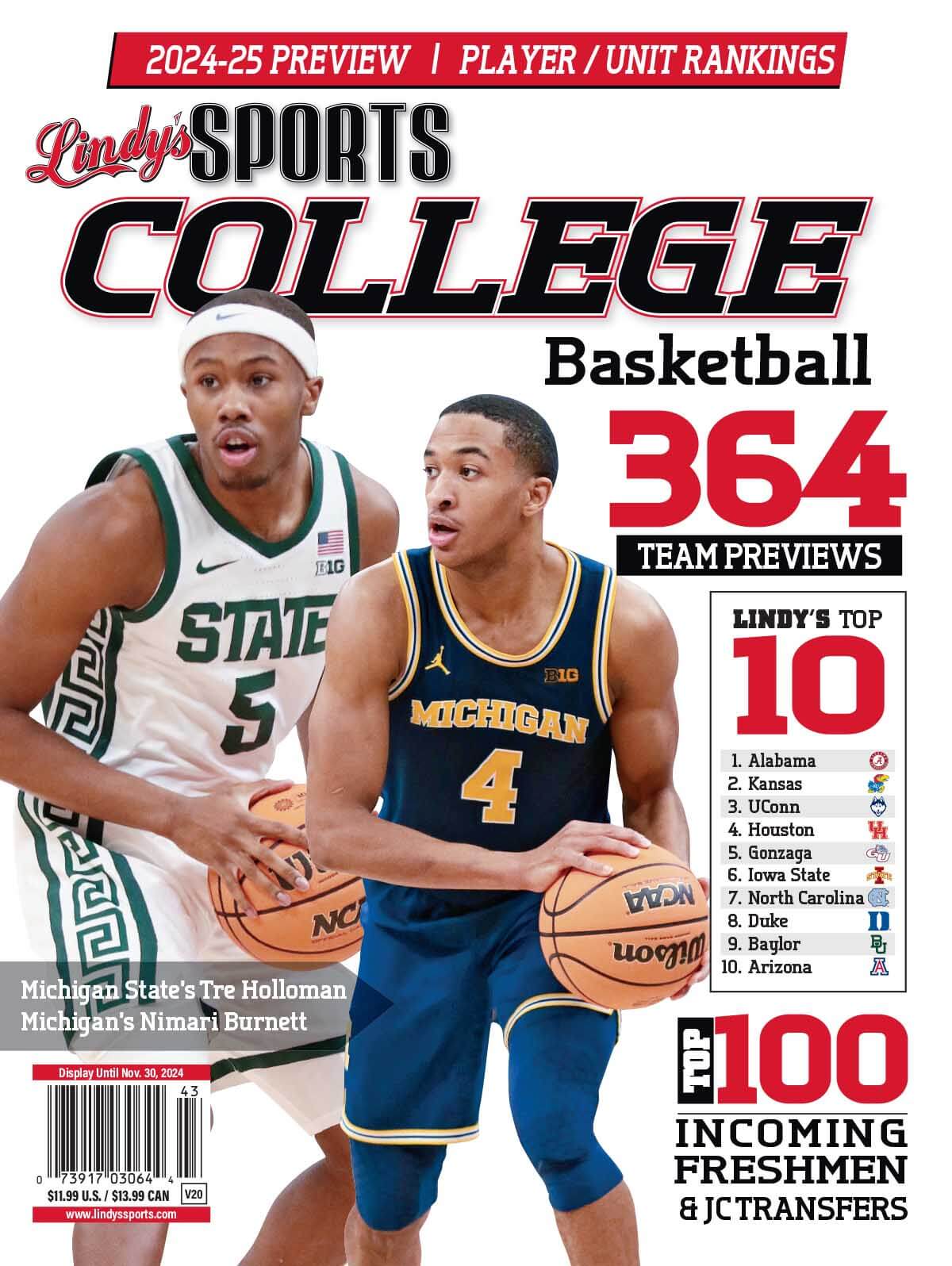 Lindy's Sports College Basketball Magazine 2025-26 by SureShot Books Publishing LLC, featuring college basketball teams and players.