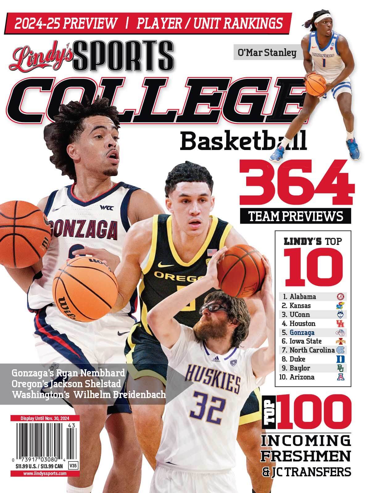 Lindy's Sports College 2025-26 Basketball Magazine by SureShot Books Publishing LLC, featuring college basketball teams and players.