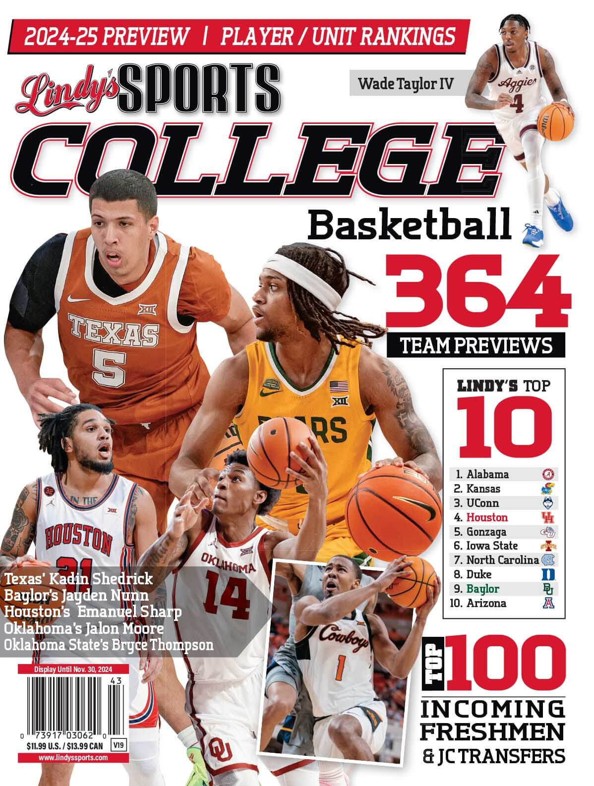 Lindy's Sports College 2025-26 Basketball Magazine by SureShot Books Publishing, featuring college basketball teams and players.