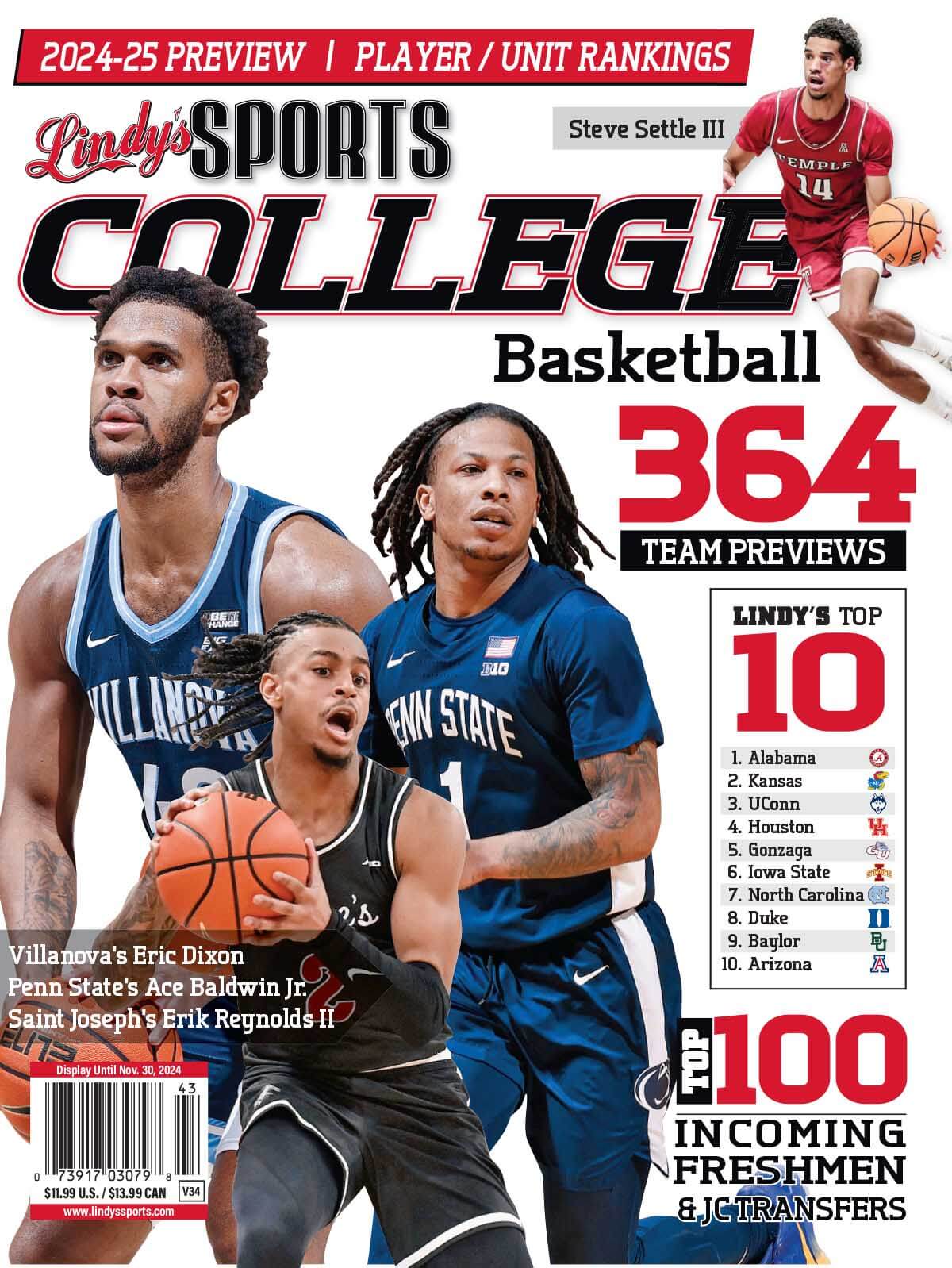 Lindy's Sports College 2025-26 basketball magazine by SureShot Books Publishing, featuring college teams and players on the cover.
