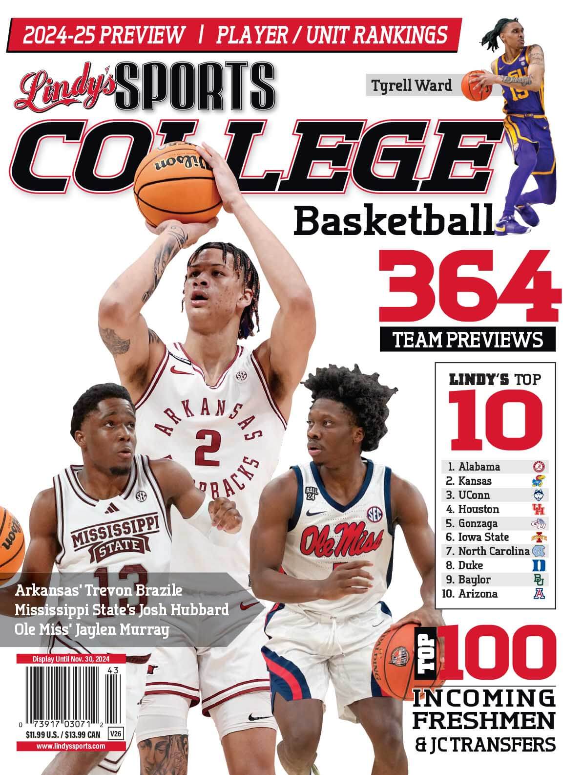 Lindy's Sports College 2025-26 basketball magazine by SureShot Books Publishing, featuring college teams on the cover.