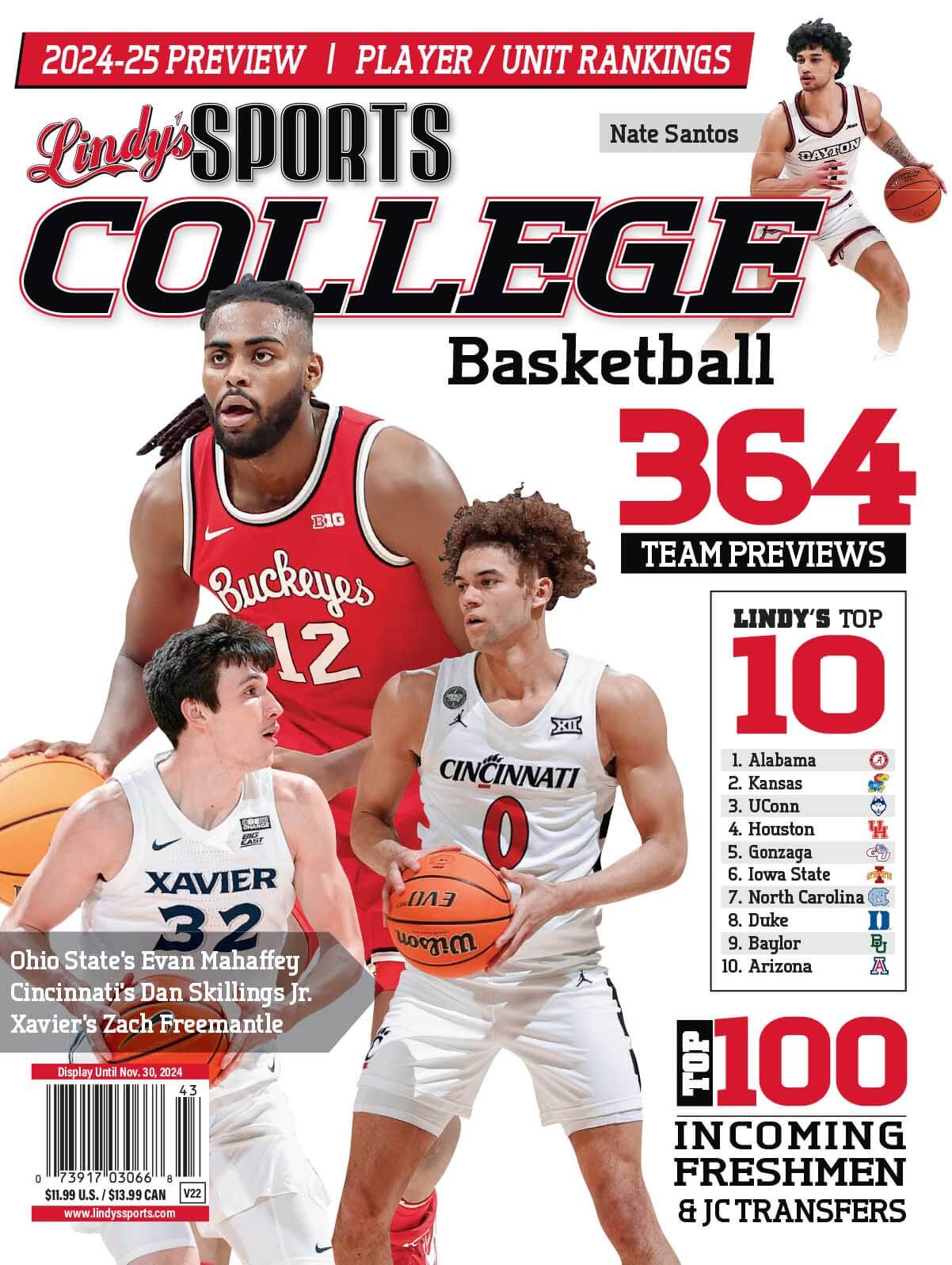 Lindy's Sports College 2025-26 Basketball Magazine by SureShot Books Publishing LLC, featuring college basketball teams and players.