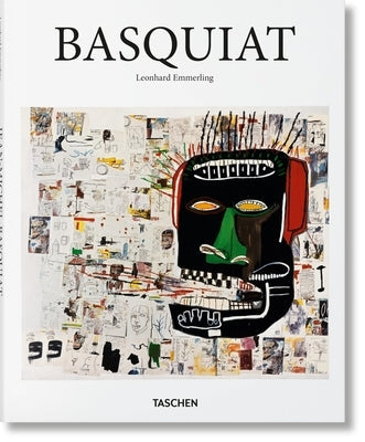 Hardcover book titled Basquiat by Taschen, featuring a colorful cover with artwork by Jean-Michel Basquiat.