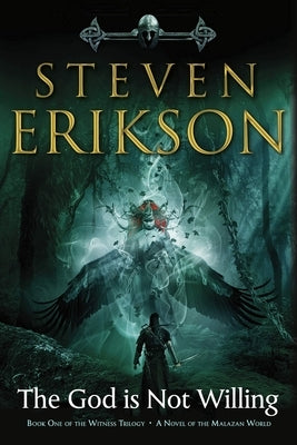 Paperback of "The God Is Not Willing," a Malazan World novel by Tor Books, featuring a dark, detailed cover art.