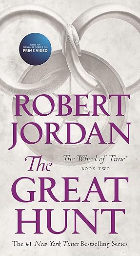 Paperback of The Great Hunt, Book Two of The Wheel of Time by Tor Fantasy, featuring a fantasy-themed cover illustration.