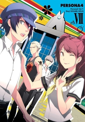 Paperback copy of Persona 4 Volume 7 manga by Udon Entertainment with cover art featuring characters from the series.