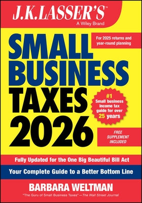 Paperback of J.K. Lasser's Small Business Taxes 2026 by Wiley, showing the front cover with title and branding.