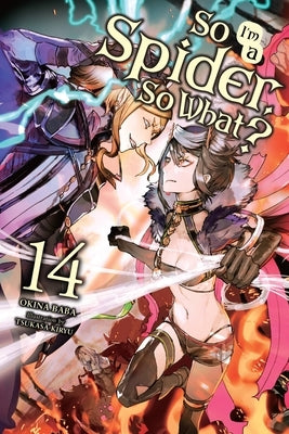 Paperback of "So I'm a Spider, So What?," Volume 14 light novel by Yen On, featuring colorful cover art with manga-inspired characters.