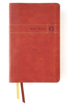Niv Men's Devotional Bible by Zondervan, brown Leathersoft cover, with Comfort Print, featuring devotional pages and Bible text.