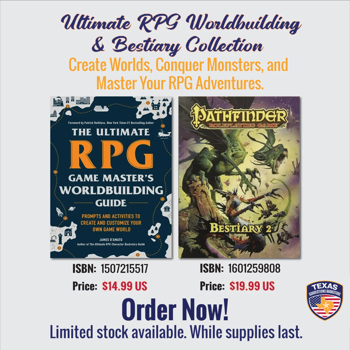Bundle flyer featuring The Ultimate RPG Game Master's Worldbuilding Guide and Pathfinder Bestiary 2