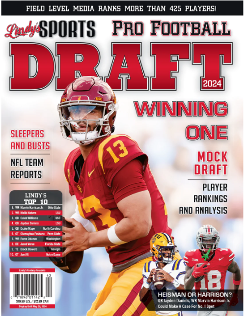 2024 Sports Magazine Pro Football Draft Preview cover featuring player highlights and team logos.