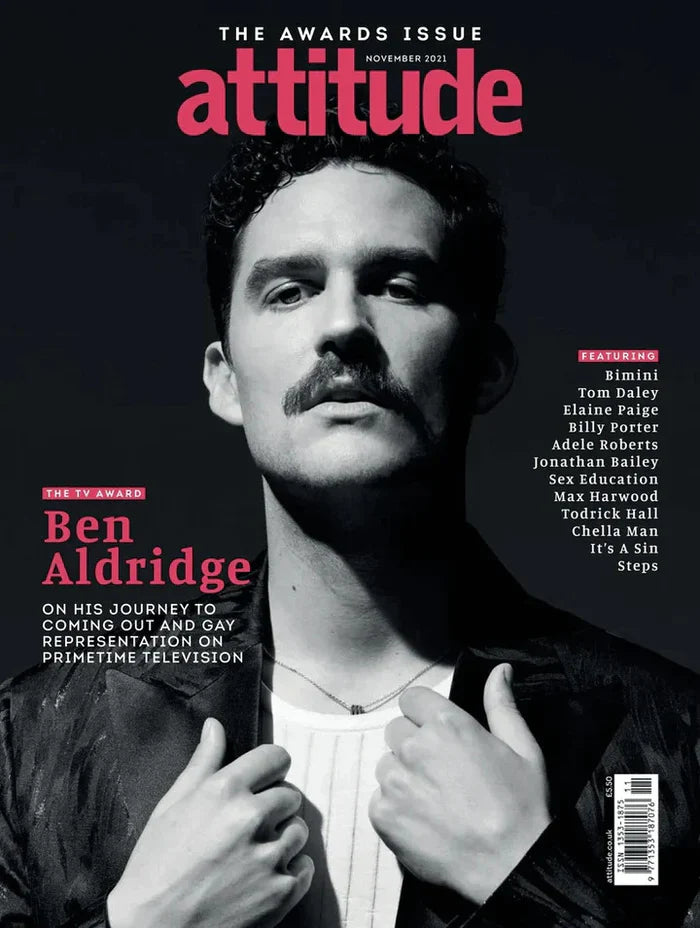 Cover of Attitude Magazine featuring Ben Aldridge, showcasing LGBTQ+ culture and lifestyle content.