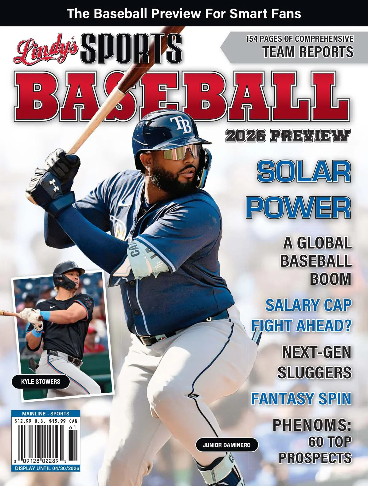 Cover of Lindy's Sports 2026 Baseball Preview Magazine featuring vibrant sports graphics and bold title text.