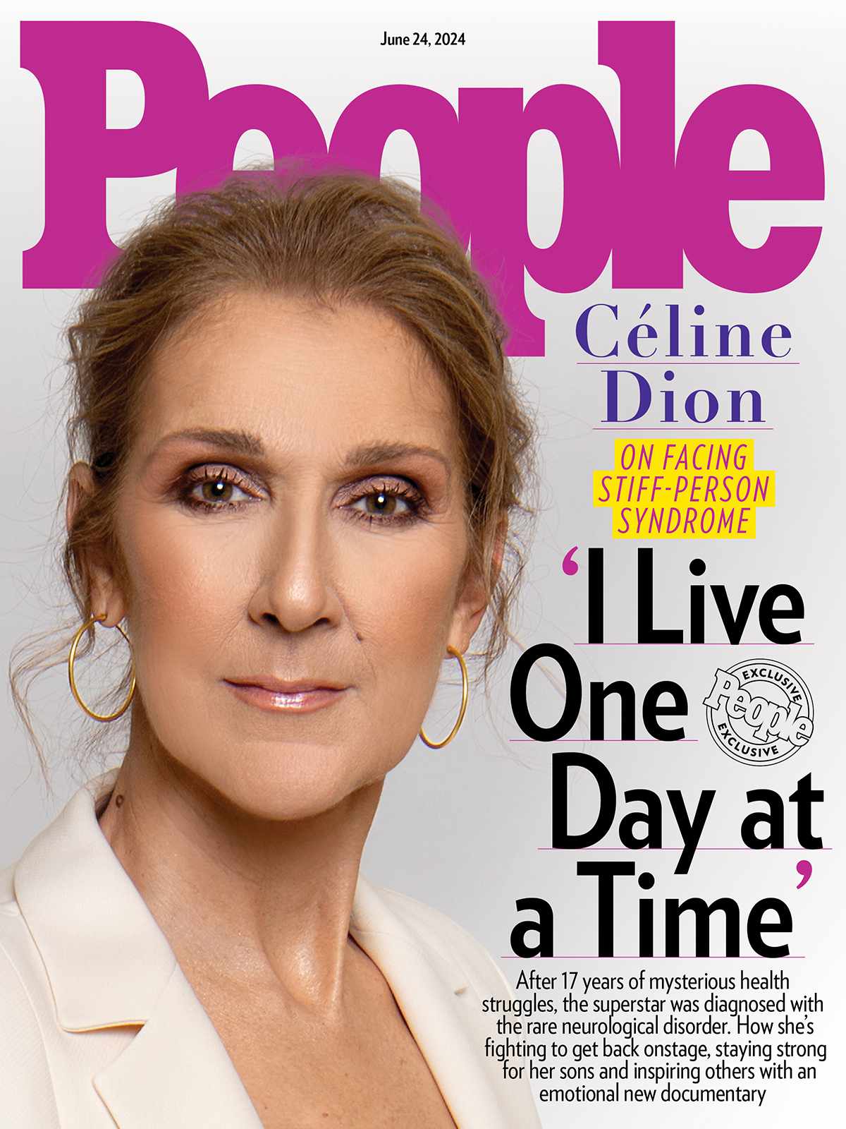 Celine Dion featured on the cover of People Magazine, showcasing her iconic style and captivating expression.