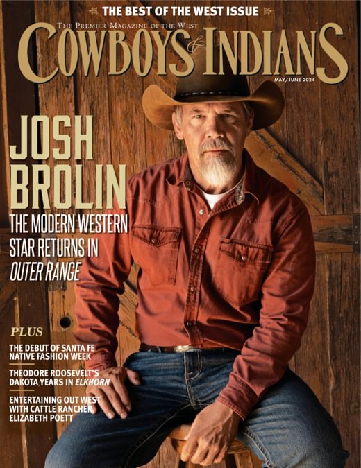 Cover of Cowboys & Indians magazine featuring western themes and vibrant imagery showcasing Native American culture.